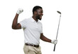 © salek - A joyful golfer celebrates a successful shot, isolated on transparent background
