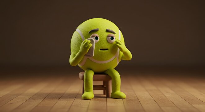 Padel Sad Tennis Ball Cartoon Character 3D Render