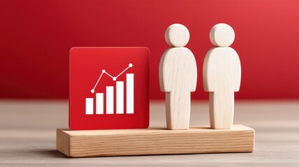 Poster - Employment Trends. Wooden figures with a growth chart symbolizing success and teamwork.