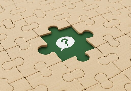 A missing puzzle piece reveals a question mark in a speech bubble