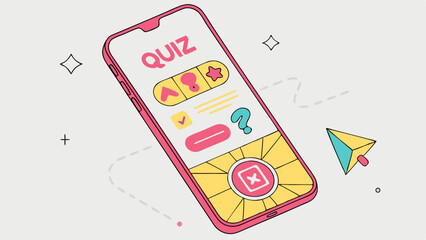 Mobile Phone Quiz App Interface Illustration. Online Education and Trivia Game on Smartphone Screen.