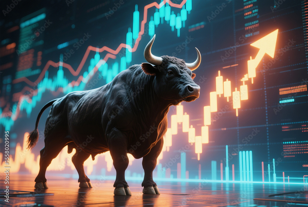 Bull Market Concept Art With Rising Financial Chart Realistic Style 