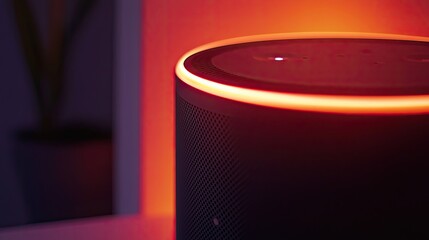 Aufkleber - a smart speaker with active voice command and a subtle glowing LED ring, blending modern design into home decor.