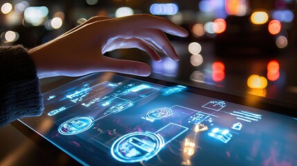 Poster - A close-up of a cutting-edge augmented reality interface with holographic controls that users interact with through gestures.