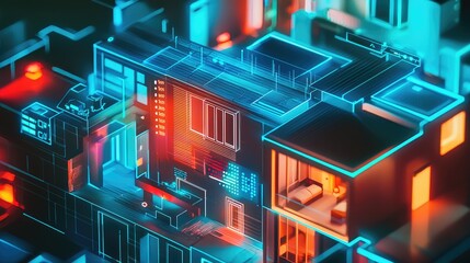 Poster - Detailed image of a smart home security system employing encrypted signals for protecting connected devices and maintaining IoT security.