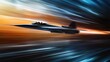 © kwanchaift - A jet plane zooming through the atmosphere, with motion blur accentuating its remarkable velocity and power.
