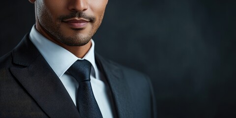 Poster - Crisp business headshot of a professional in formal attire, with a clean background and soft lighting to capture trustworthiness.