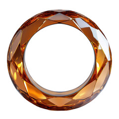 Poster - A faceted amber glass ring with intricate geometric facets reflecting light and casting shadows isolated on transparent background