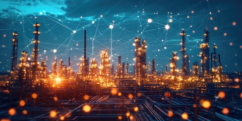 Poster - Futuristic urban landscape with advanced technology, interconnected systems, and glowing towers beneath a radiant sky.