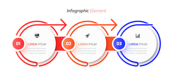 Fototapete - Business Infographic Presentation with Line, Arrow, 3 Circles, Number and Icon