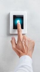 Poster - Modern Touchscreen Smart Home Interface Panel with Finger Activation on Wall for Home Automation Control