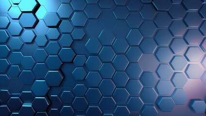 Poster - Blue hexagon background abstract geometric pattern texture wallpaper design tech modern honeycomb cell structure