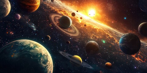Poster - Space-themed web design featuring interactive planetary systems, glowing icons, and real-time cosmic data integration.