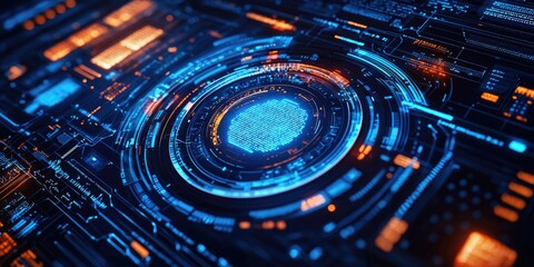 Fototapete - Macro image of an interactive virtual interface featuring real-time feedback and responsive elements, perfect for immersive high-tech themes.