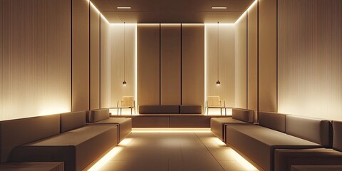 Leinwandbilder - a minimalist meeting room showcasing sleek furniture and soft lighting, ideal for professional contemporary themes.