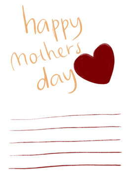 Happy Mother's Day card with space for write message. Simple Mother's day card with red heart.