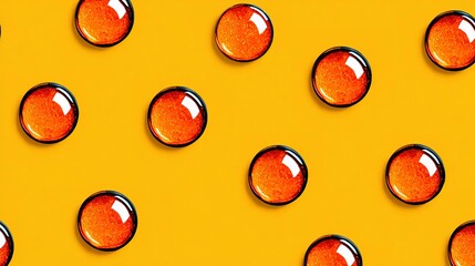 Poster - Orange circles on a mustard yellow background.