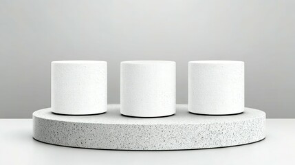 Poster - Three white cylinders on a grey speckled platform.