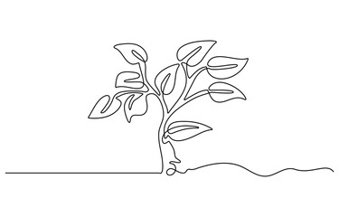 Poster - Abstract tree in continuous line art drawing style. Minimalist black linear sketch isolated on white background. Vector illustration