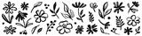 Flower brush hand drawn vector set. Hand drawn doodle flower, floral leaf elements in brush stroke ink style. Simple abstract botanical silhouette set for nature black paint art. Vector illustration Flower brush hand drawn vector set. Hand drawn doodle flower, floral leaf elements in brush stroke ink style. Simple abstract botanical silhouette set for nature black paint art. Vector illustration