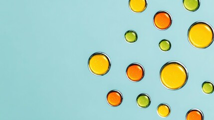 Poster - Colorful circles arranged on a light blue background.