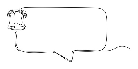 Fototapete - speech bubble with bell continuous one line drawing, One continuous line drawing of speech bubble with  bell. Elegance logo editable stroke. Doodle monoline vector illustration, Back to School