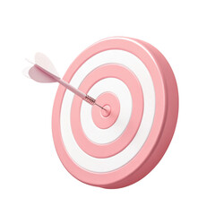 Poster - 3d pink and white dartboard with arrow isolated on transparent background