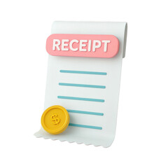 Poster - 3d receipt with coin isolated on transparent background