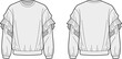 ©  Merajul Creatives - Flat sketch of ruffle sleeve sweatshirt design, front and back view, fashion technical drawing, casual top template for Adobe Stock flat vector illustration