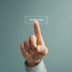 Aufkleber - Modern Businessman Touching Transparent Digital Screen with Thank You Text in Tech-Inspired Office Setting for Professional Gratitude and Recognition