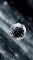 Poster - Futuristic Qubit Processor Sphere with Floating Core Particle in Advanced Lab Setting Symbolizing Quantum Data Security and Digital Innovation