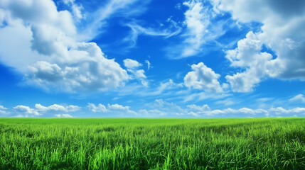 Wall Mural - green field and blue sky. field and clouds