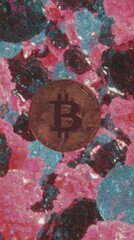 Poster - Futuristic Bitcoin Coin Floating Amidst Colorful Crypto Tokens and Digital Connections in Blockchain Marketplace for Modern Finance and Secure Transactions