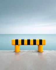 Poster - Minimalist Travel Ban Barrier with Black and Yellow Stripes by Calm Seaside - Visual Metaphor for Movement Restriction and Modern Crisis Communication