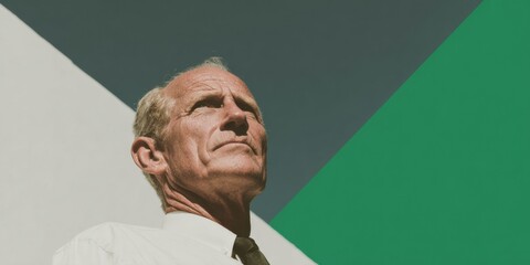 Poster - Focused elderly professional analyzing financial trend charts for retirement planning and sustainable income strategies in modern office setting