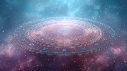 Poster - Digital Celestial Map with Zodiac Signs and Constellations on Cosmic Background for Astrology Marketing and Personal Destiny Branding