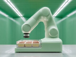 Poster - Sleek Autonomous Table Service Robot Delivering Food Trays in Modern Minimalist Restaurant for Smart Hospitality and Efficiency Innovation