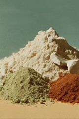 Poster - Close-up of powdered chemical piles resembling calcium gypsum and natural mineral supplements on textured background for pharmaceutical wellness and elemental therapy