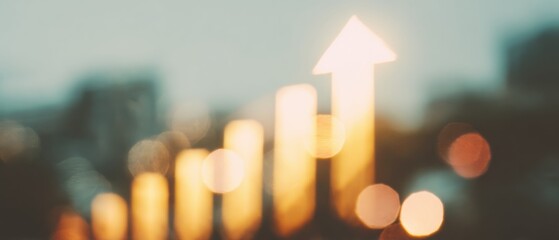 Aufkleber - Futuristic Glowing Bar Graph with Ascending Arrow on Virtual Surface Representing Tech Sector Growth and Continuous Market Innovation for Business Success