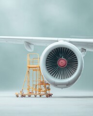 Poster - Modern Aircraft Engine Maintenance with Mobility Work Platform in Hangar Showcasing Rotor Safety and Aviation Reliability for Technical Excellence