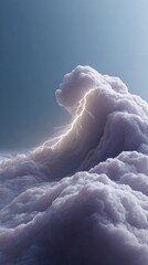 Poster - Dramatic Cloud Formation with Lightning Strike in Moody Blue Sky - Futuristic Atmospheric Digital Art for Weather Concepts and Nature Power Representation