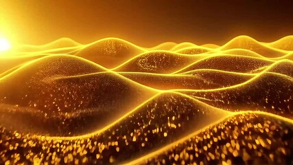 Poster - Golden Waves of Abstract Particles in Motion