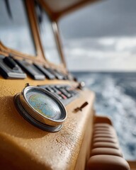 Poster - Modern Maritime Navigation Dashboard with Compass and Digital Controls on Vessel Bridge Showing Sea View Precision, Safety, and Marine Industry Innovation