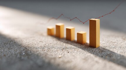 Aufkleber - Financial Market Visualization with Wooden Bar Graph and Rising Trend Line Representing Portfolio Diversification and Modern Investment Growth Strategy