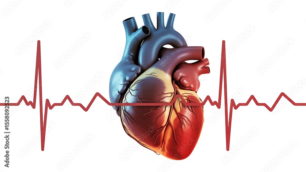 Human Heart Anatomy Detailed 3D Model with ECG Waveform Stock ...