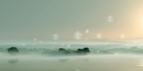 Poster - Futuristic NFT Marketplace Hologram Interface with Cryptocurrency Symbols and Blockchain Connectivity for Secure Digital Business Networks