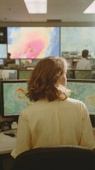 Poster - Meteorologist tracking hurricane data in high-tech monitoring center with real-time maps and emergency team collaboration for disaster preparedness
