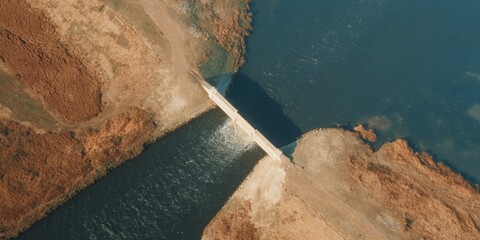Aufkleber - Aerial View of Innovative Flood Barrier over Waterway Protecting Delta Region with Sustainable Civil Engineering Infrastructure Near Rotterdam