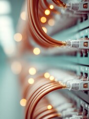 Aufkleber - Digital Network Backbone with Organized Cables and Switches in Server Room Showing Seamless Data Transfer for Modern Tech Infrastructure and Connectivity