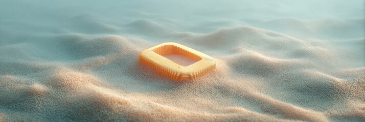 Poster - Minimalist Golden Ring on Soft Sand with Warm Lighting - Contemporary Luxury Jewelry Display and Modern Lifestyle Visual Concept